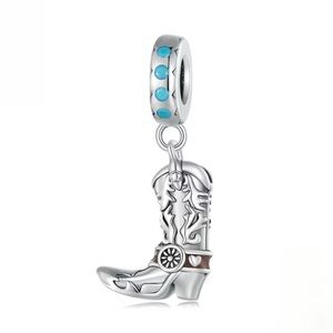 Sterling Silver Cowboy Boot Charm Pendant with Turquoise Accents